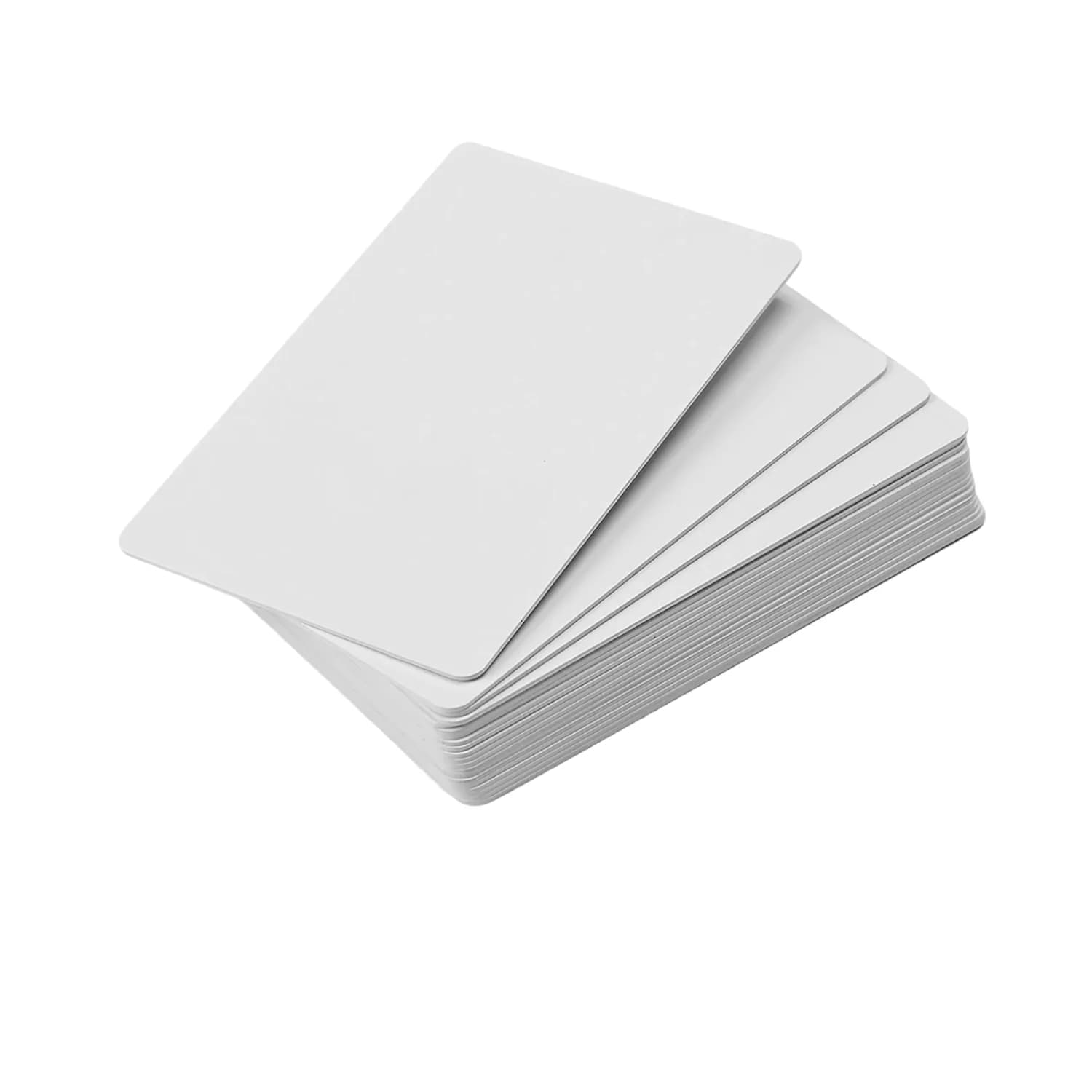 A stack of plain white NFC cards with rounded corners on a white background.