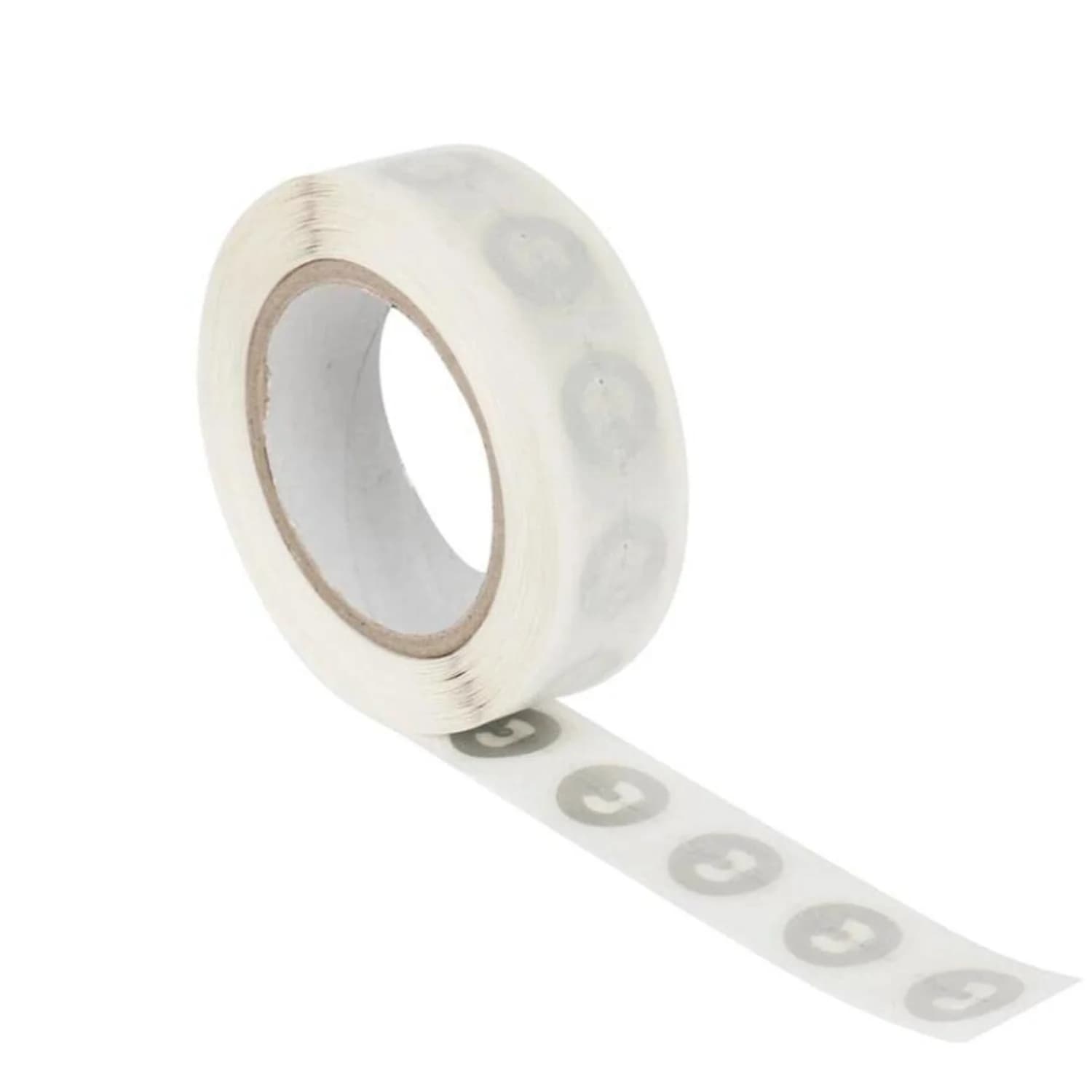 A roll of plain white NFC stickers with visible circular outlines on a white background.