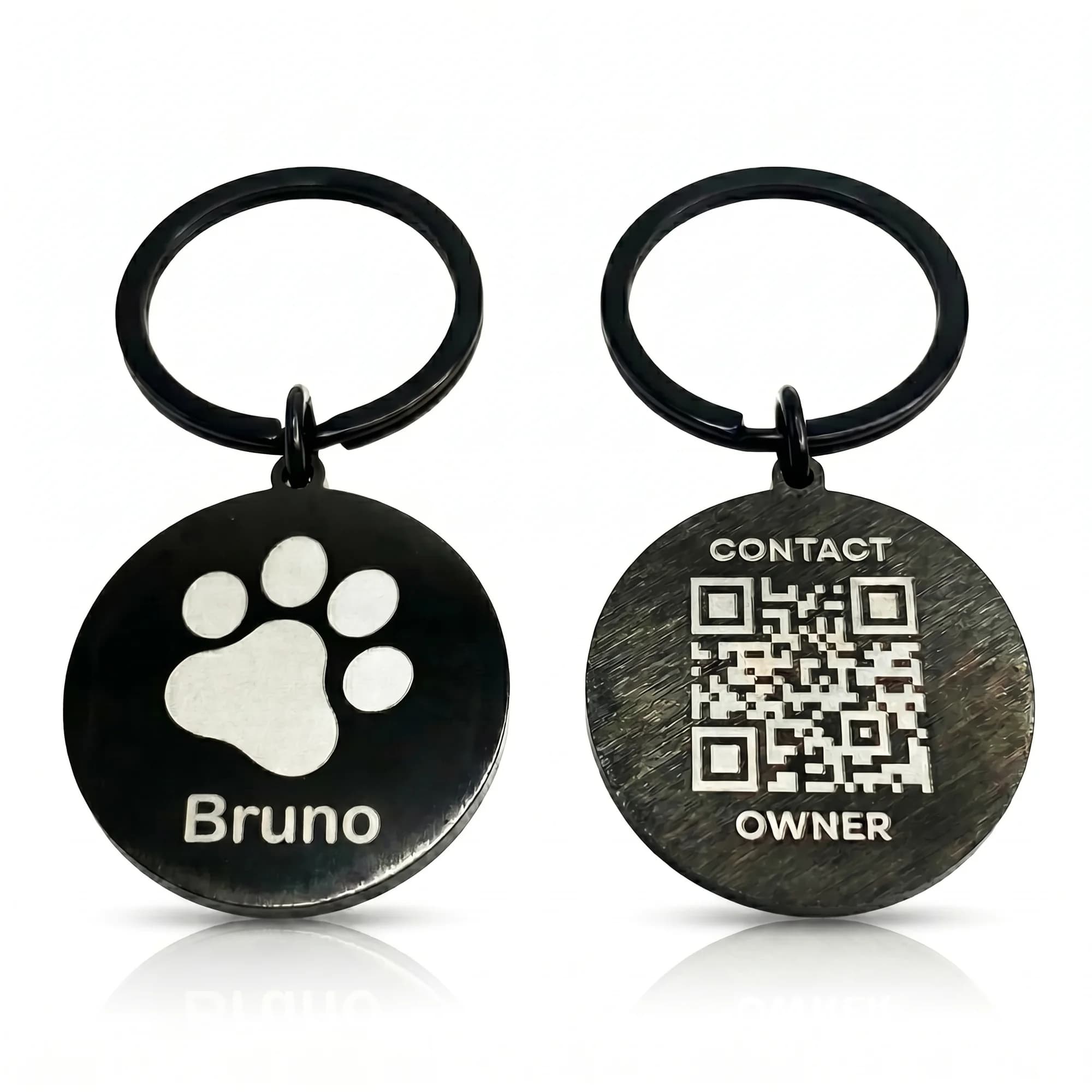 LessWorry Custom Pet Tag - Midnight Paw (Black Stainless Steel 35mm)
