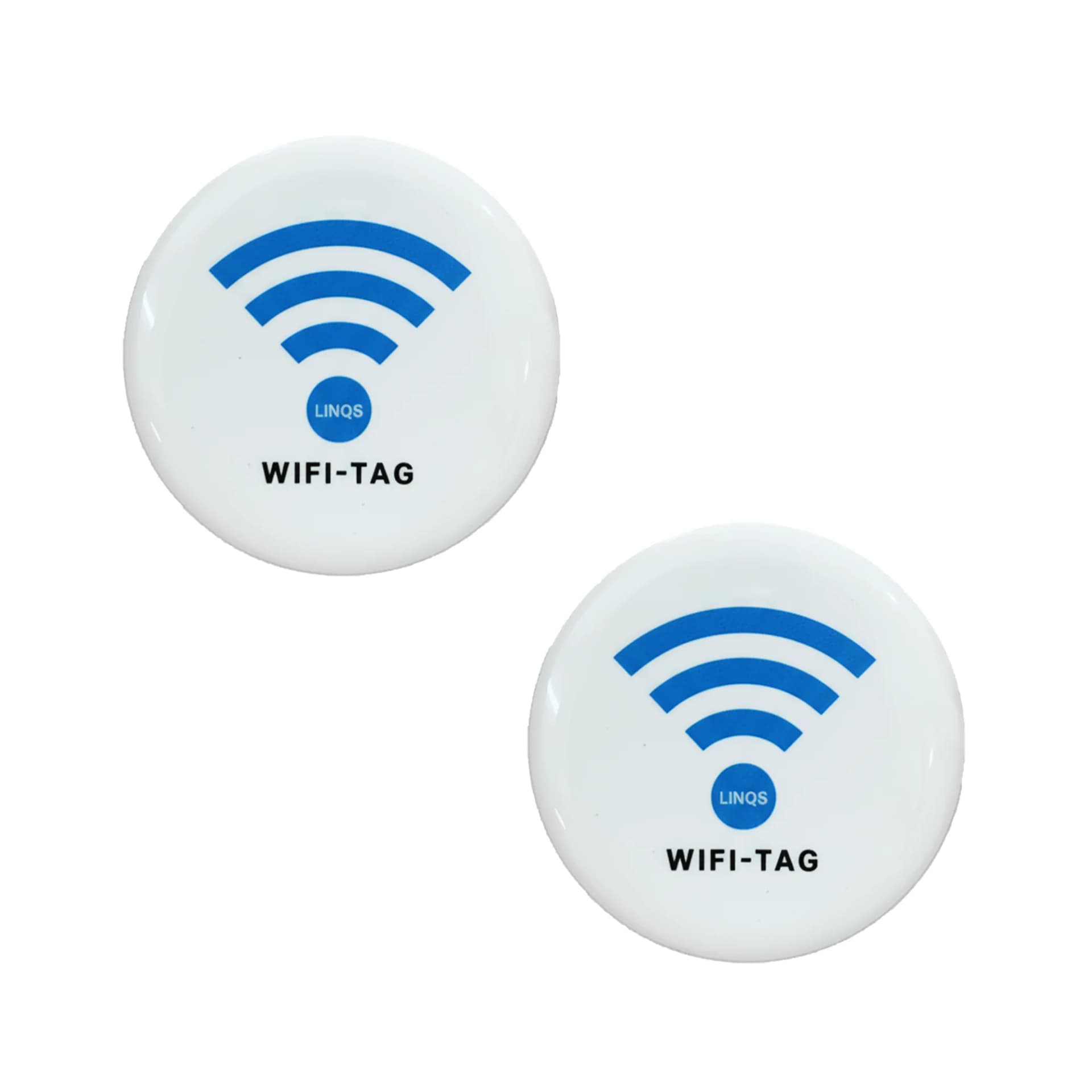 White epoxy domed NFC sticker with a blue WiFi icon and "WIFI-TAG" text, partially visible on a white background.
