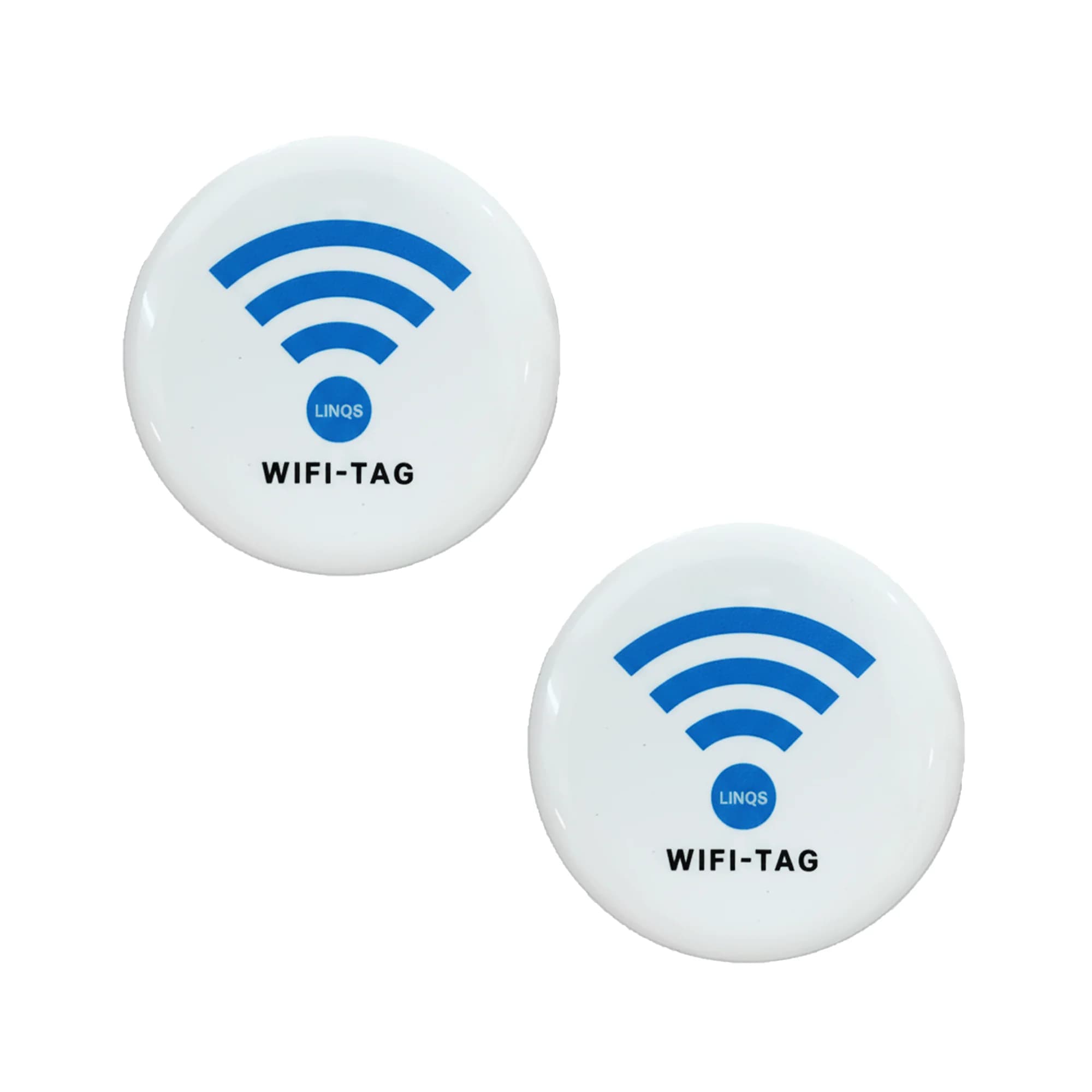 White epoxy domed NFC sticker with a blue WiFi icon and "WIFI-TAG" text, partially visible on a white background.