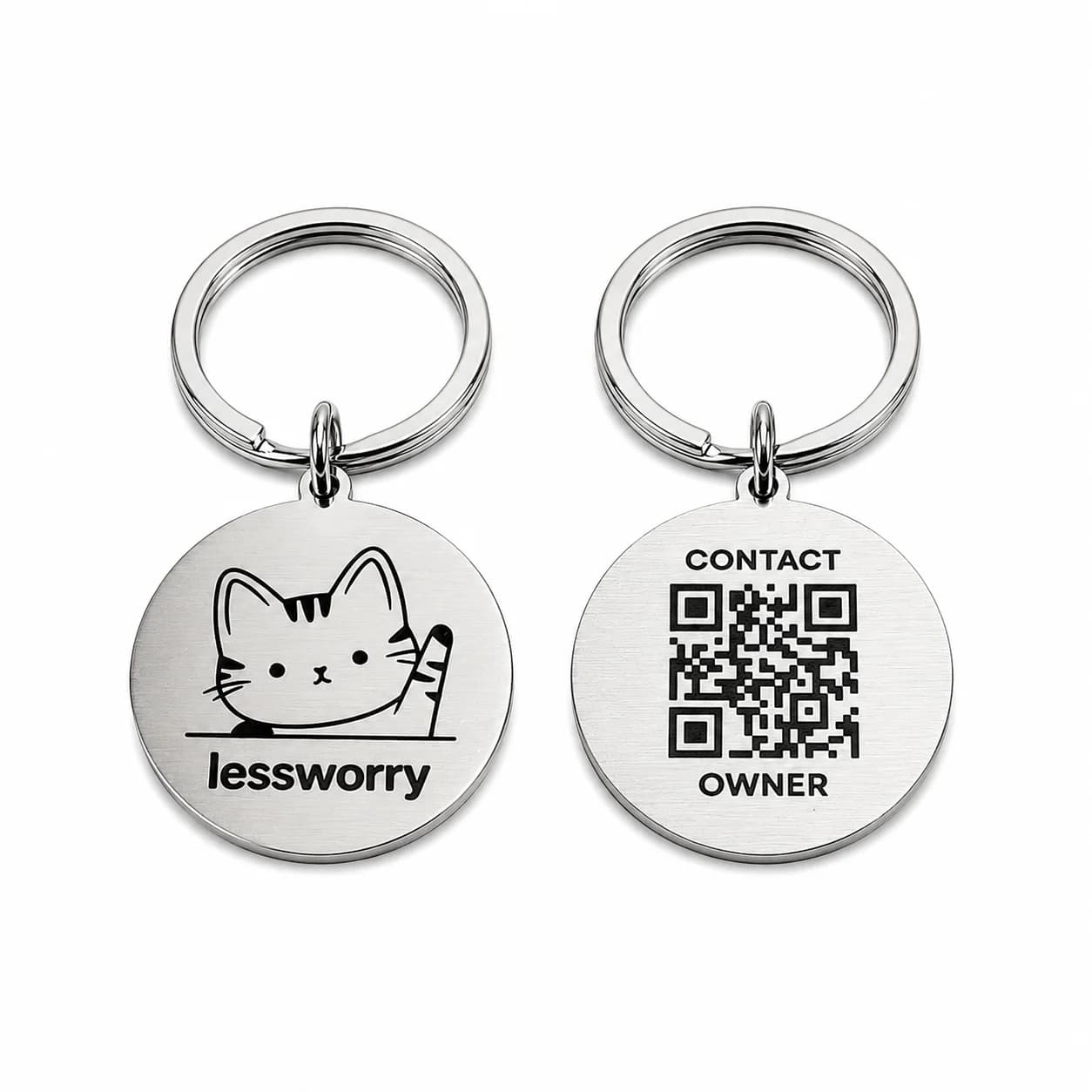 LessWorry Pet Tag - Silver Kitty - Product Image