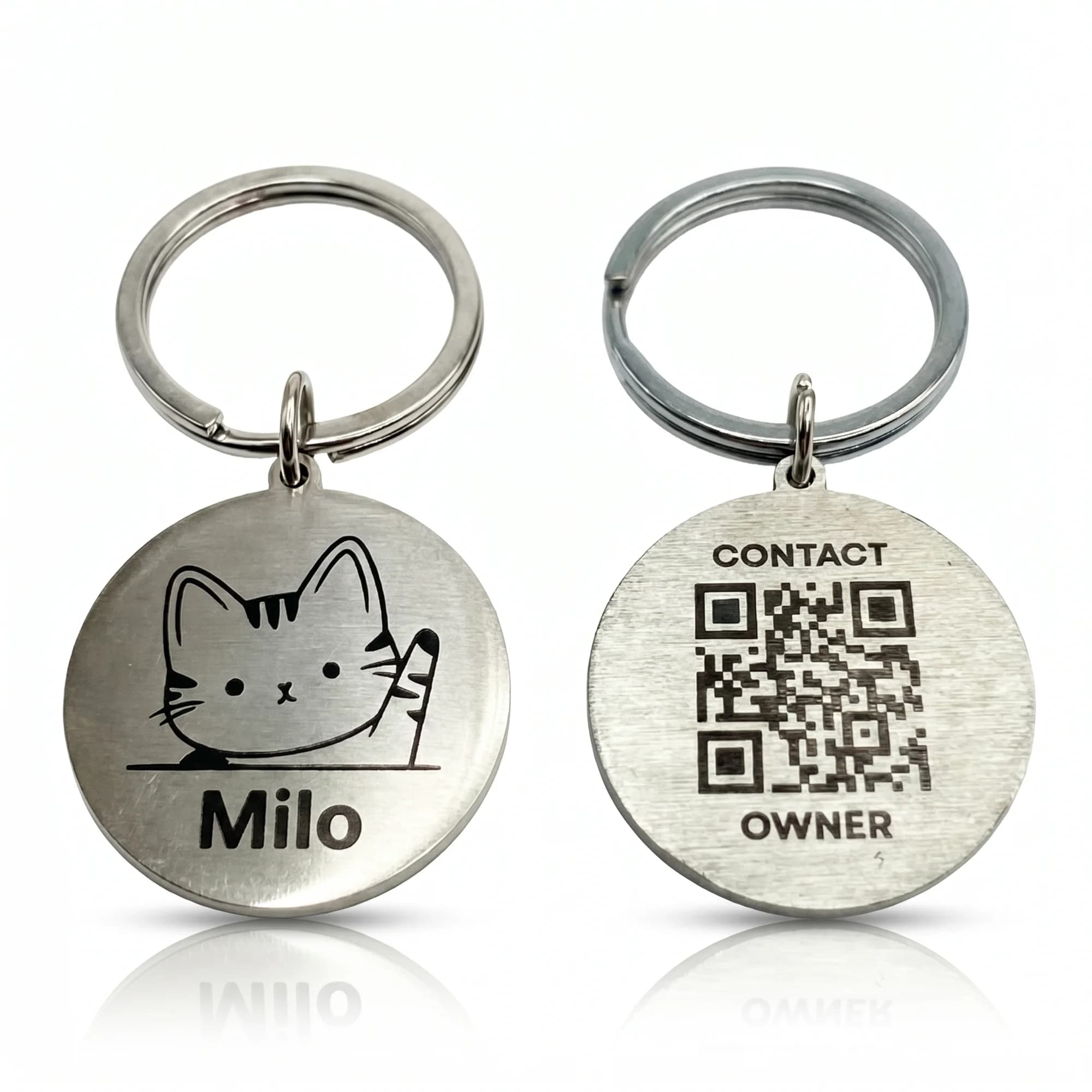 LessWorry Smart Pet Tag With Name Engraving | Silver Kitty