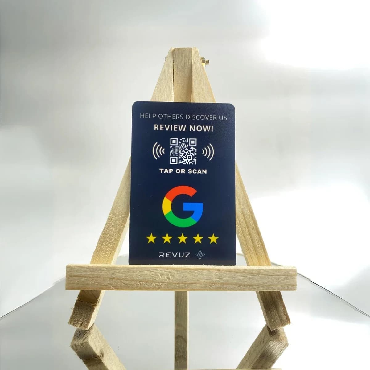 Revuz Review Card + Wood Stand — Black