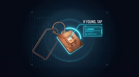 NFC lost-and-found tag with contact details