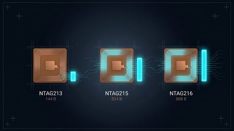 NTAG213, NTAG215 and NTAG216 NFC chips compared by memory size
