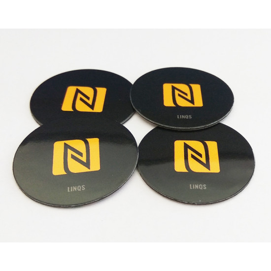 LINQS® On-Metal & Waterproof NFC Tag Sticker (Set of 4) | NXP NTAG213 Chip | Universal Compatibility | Rewritable, Reprogrammable LINQS® On-Metal & Waterproof NFC Tag Sticker (Set of 4) | NXP NTAG213 Chip | Universal Compatibility | Rewritable, Reprogrammable