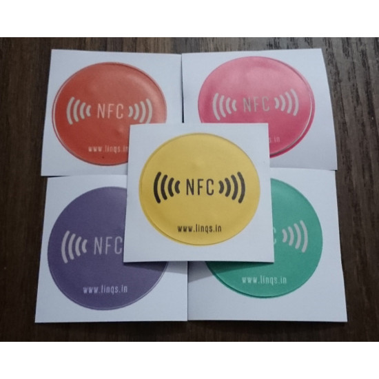 LINQS® NFC Tag Sticker (Set of 5) | Smartrac Circus NTAG213 chip | for All Phones | Vinyl face 30mm